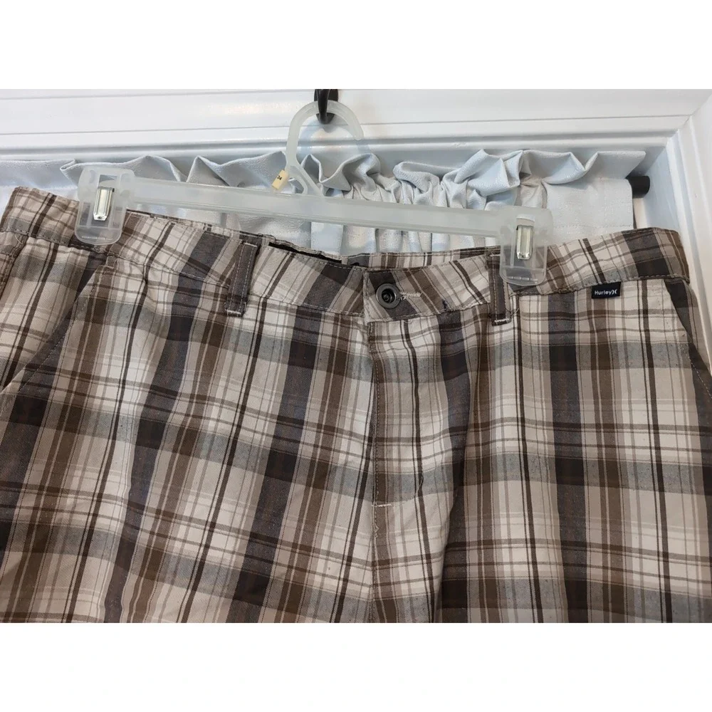 Hurley Men's Shorts Size 36 Plaid Pockets Logo Flat Front‎